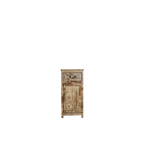 Mesita de noche de madera envejecida, 1 cajón con tirador metálico.