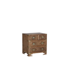 Cajonera de madera marrón con 4 cajones, vista lateral, tiradores metálicos