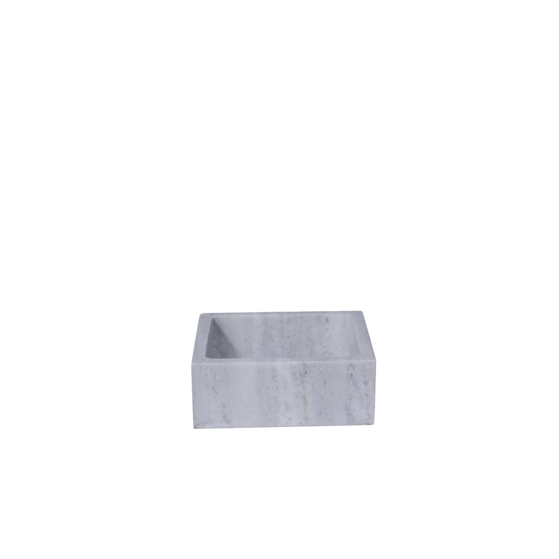 Pica de mármol rectangular gris con acabado jaspeado, vista frontal inclinada