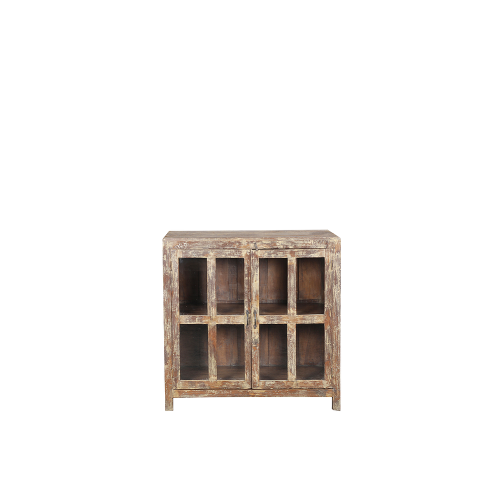 Aparador de madera con 2 puertas de cristal y compartimentos internos