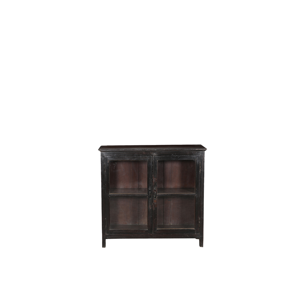 Aparador negro Indian Treasures con 2 puertas de cristal y repisas interiores