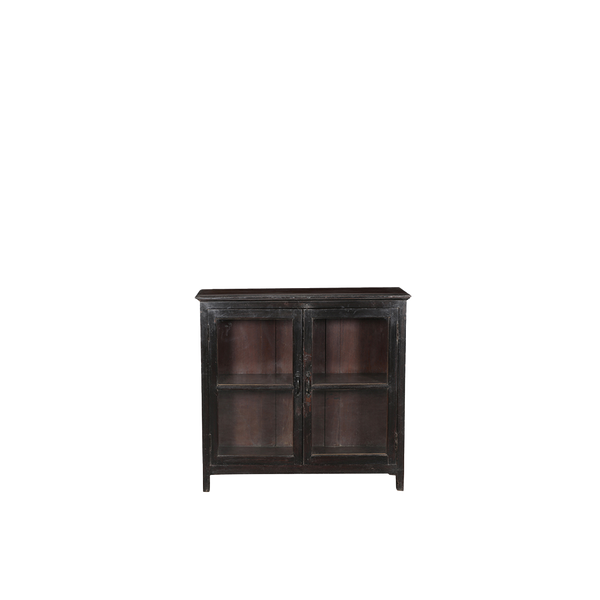Aparador negro Indian Treasures con 2 puertas de cristal y repisas interiores