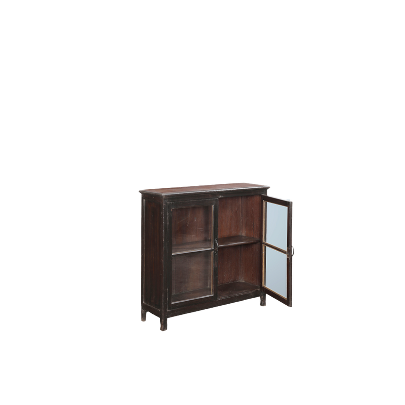Aparador negro Indian Treasures con 2 puertas de cristal, una abierta