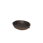 Cuenco de madera marrón oscuro, interior liso y forma poco profunda