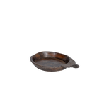 Cuenco de madera marrón oscuro con saliente lateral y superficie interior lisa