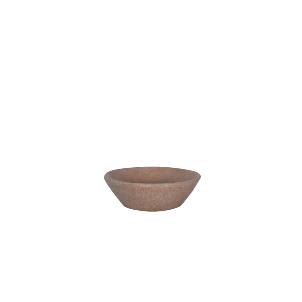 Cuenco de mármol color terracota, forma cónica, acabado texturizado