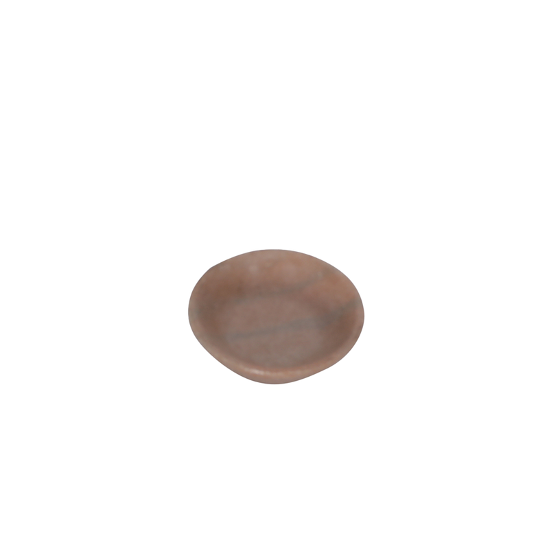 Cuenco de mármol terracota, vista superior circular, superficie moteada