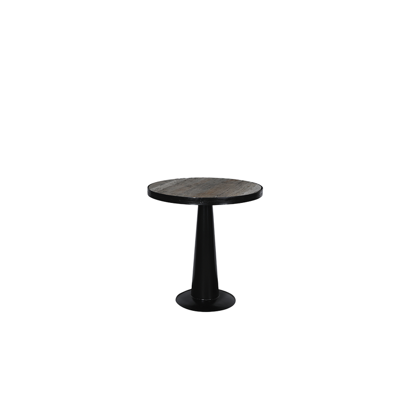 Mesa redonda de madera con base central negra