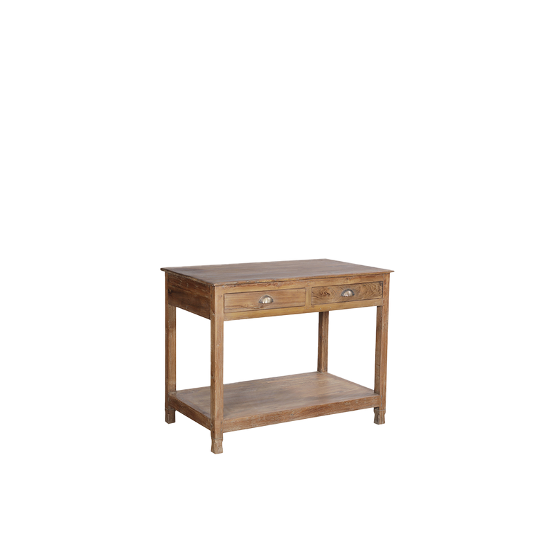 Consola de madera maciza con cajón frontal y repisa de madera, estilo rústico