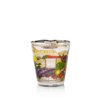 Vela Baobab en vaso de vidrio transparente con ilustración de flores y cactus provenzal
