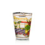 Vela Baobab en vaso de vidrio transparente con ilustración de campos y flores provenzal