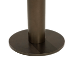 Mesa de centro: base circular y columna cilíndrica oscura con unión al sobre