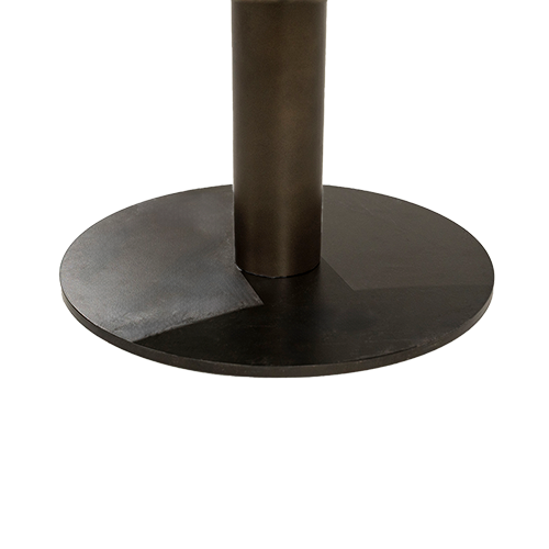 Base de metal circular oscura con columna central para mesa de mármol