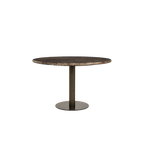 Mesa de comedor redonda de mármol con soporte metálico cilíndrico