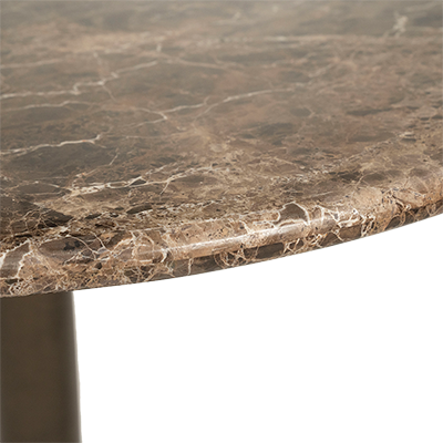 Mesa de comedor redonda: canto de mármol marrón con vetas