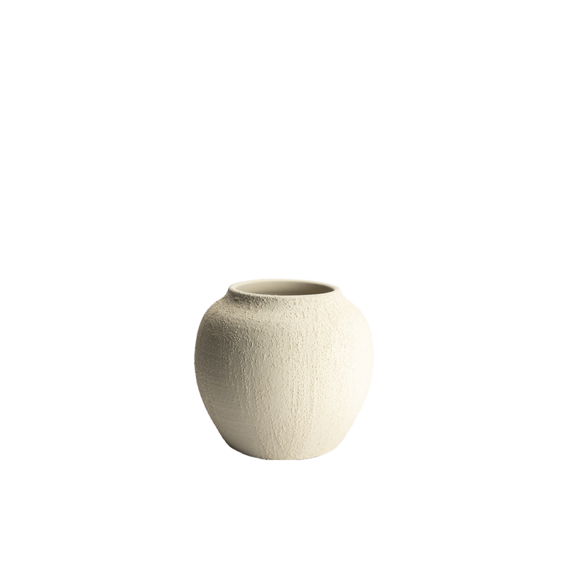Jarrón de cerámica beige Cote Rotie, cuerpo redondeado y acabado texturizado