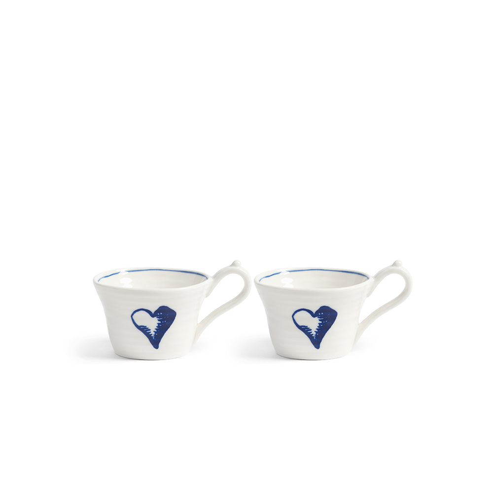 Juego de 2 tazas Anouk blancas con asa y dibujo azul en forma de corazón