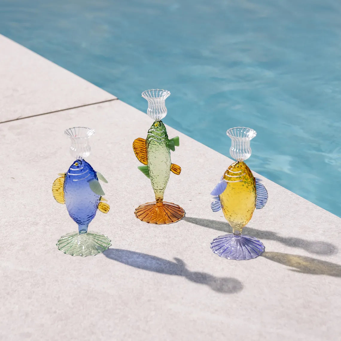 Candelabro cristal pez azul