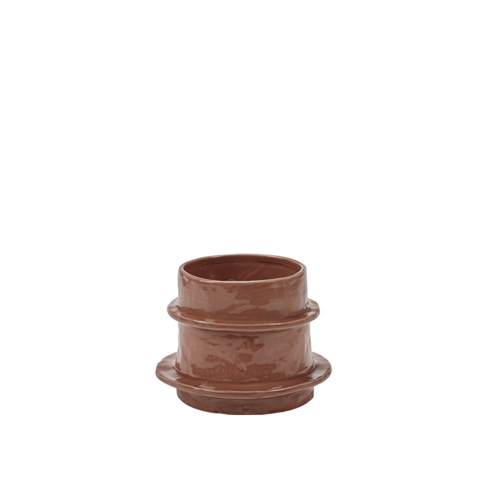Jarrón de cerámica Molly, color marrón/terracota con acabado moteado