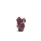 Jarrón de cerámica con forma de búho, acabado morado, vista lateral