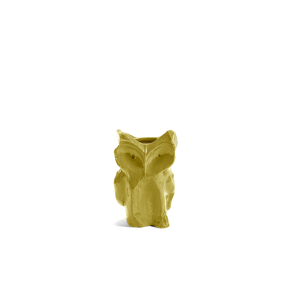 Jarrón de cerámica búho Marni amarillo XS con relieve facial