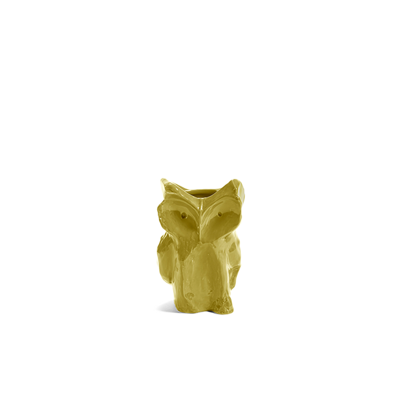 Jarrón de cerámica búho Marni amarillo XS con relieve facial