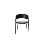 Silla de piel negra con patas metálicas y asiento acolchado.