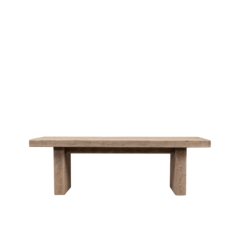 Mesa de comedor de madera maciza con tablero rectangular y patas robustas