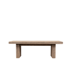 Mesa de comedor de madera maciza con tablero rectangular y patas robustas
