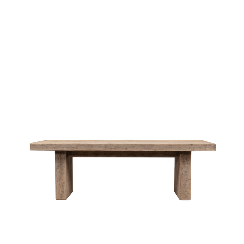 Mesa de comedor de madera maciza con tablero rectangular y patas robustas