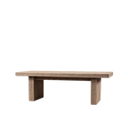 Mesa de comedor de madera maciza con tablero alargado y patas rectas