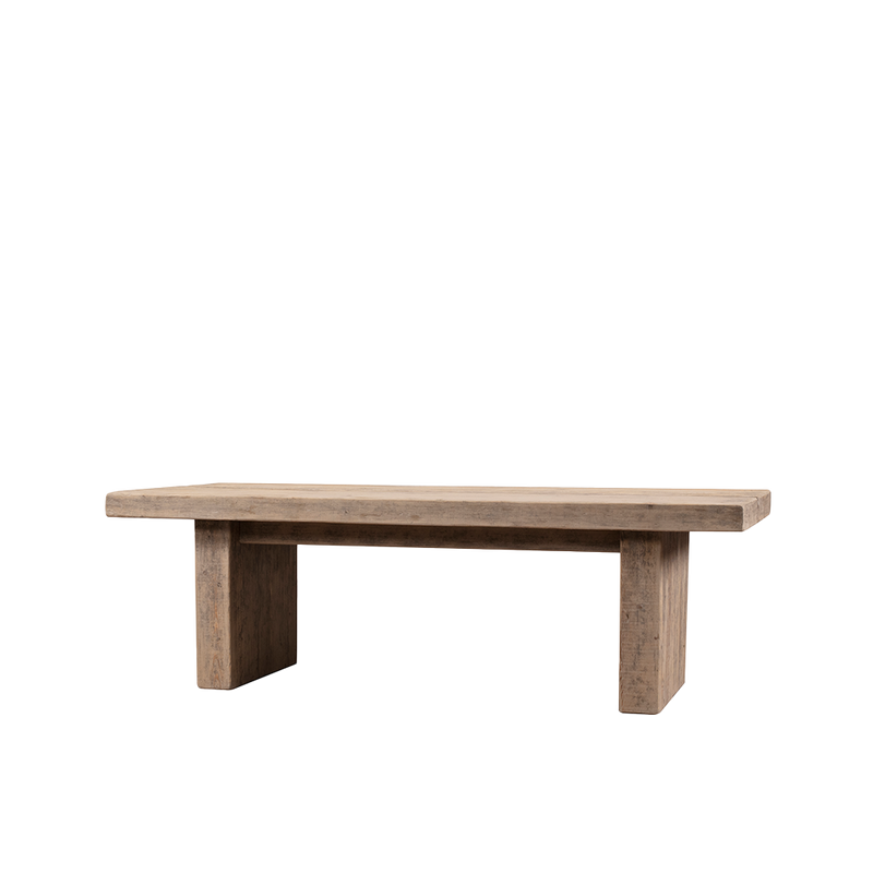 Mesa de comedor de madera maciza con tablero alargado y patas rectas