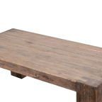 Tablero de mesa de comedor de madera maciza oscura, veta visible y acabado desgastado