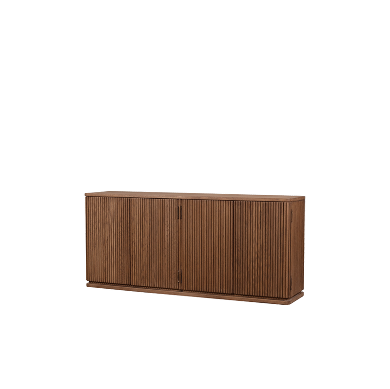 Aparador de madera con listones Heritage, vista lateral con dos puertas