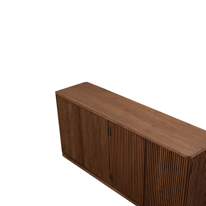 Aparador de madera con listones Heritage, detalle de la tapa y listones