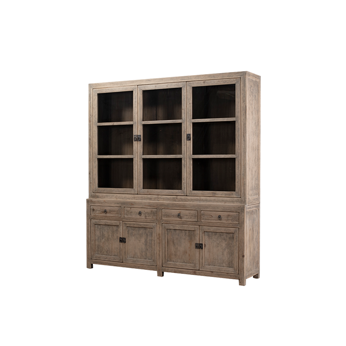 Vitrina Heritage de madera clara con puertas inferiores y nichos con vidrio