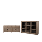 Vitrina Heritage de madera clara con cajones y compartimentos con vidrio