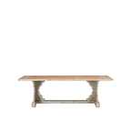 Mesa de comedor Heritage de madera con tablero rectangular y patas blancas envejecidas