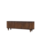 Buffet de madera con dos puertas y vetas verticales, patas cónicas