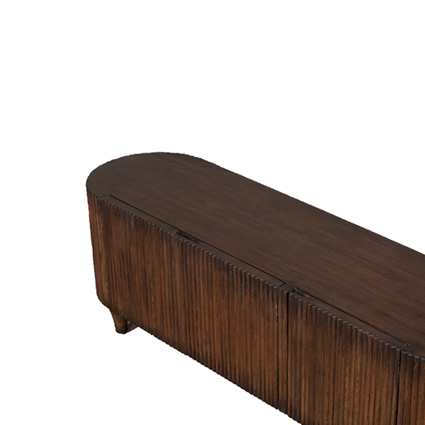 Buffet de madera oscura, tapa lisa y relieve en el frente ranurado
