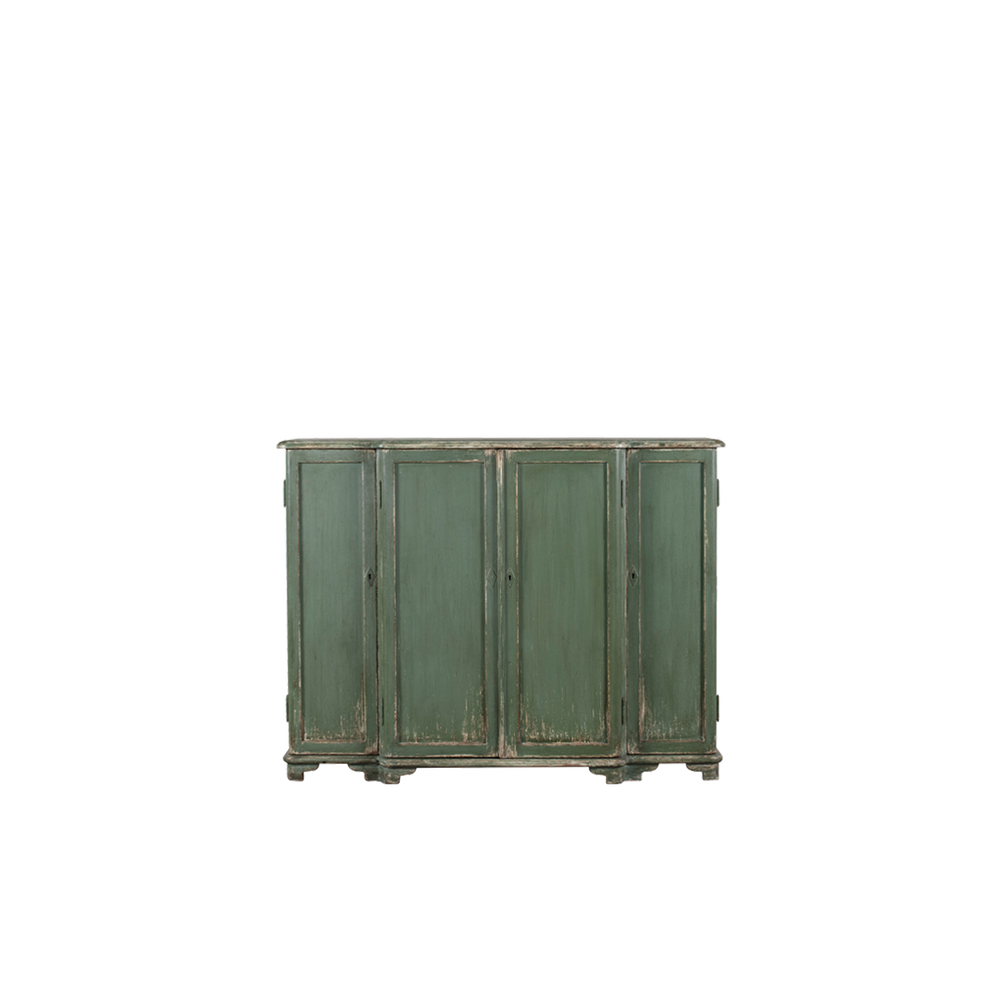 Aparador de madera verde Heritage con 4 puertas y acabado envejecido