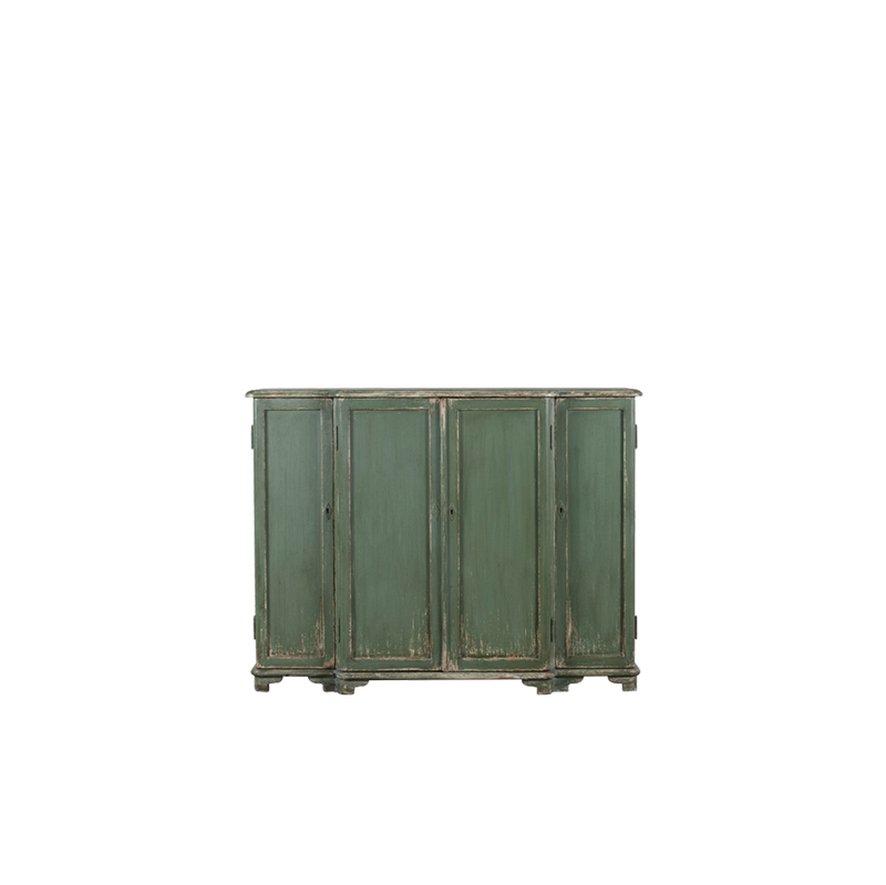 Aparador de madera verde Heritage con 4 puertas y acabado envejecido