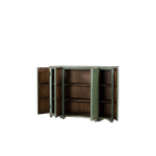 Aparador de madera verde Heritage con puertas abiertas y estantes interiores