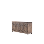 Aparador de madera maciza Heritage gris envejecido, vista lateral con patas torneadas