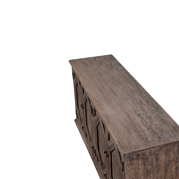 Tapa de aparador Heritage de madera maciza gris envejecida con detalle en relieve