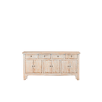 Aparador de madera decapada con 2 cajones y 4 puertas, acabado desgastado claro
