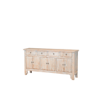 Aparador de madera decapada con 2 cajones, 4 puertas y patas curvas, claro