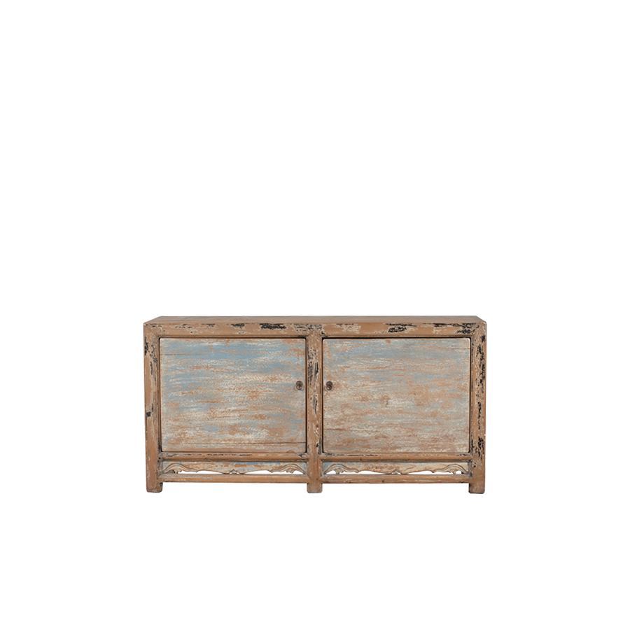 Aparador Heritage de madera decapada con dos puertas y patas de hierro