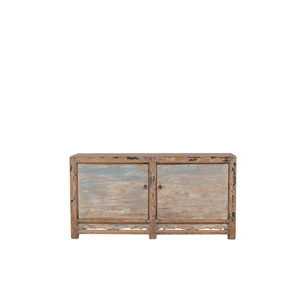 Aparador Heritage de madera decapada con dos puertas y patas de hierro