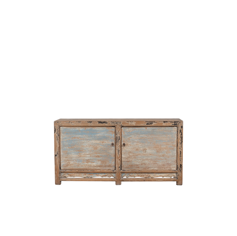 Aparador Heritage de madera decapada con dos puertas y patas de hierro